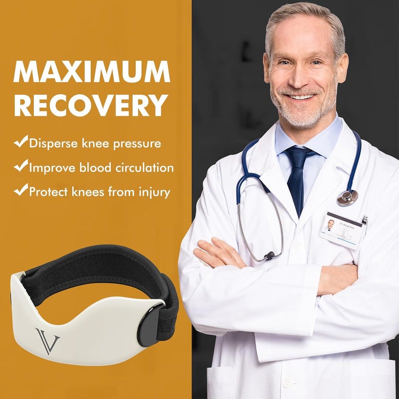JHVW حزام دعم وتر الرضفة السيليكوني 2-pack، دعامة للركبة للنساء والرجال، حزام دعم الرضفة القابل للتعديل وغير القابل للانزلاق (أبيض) - Image 3